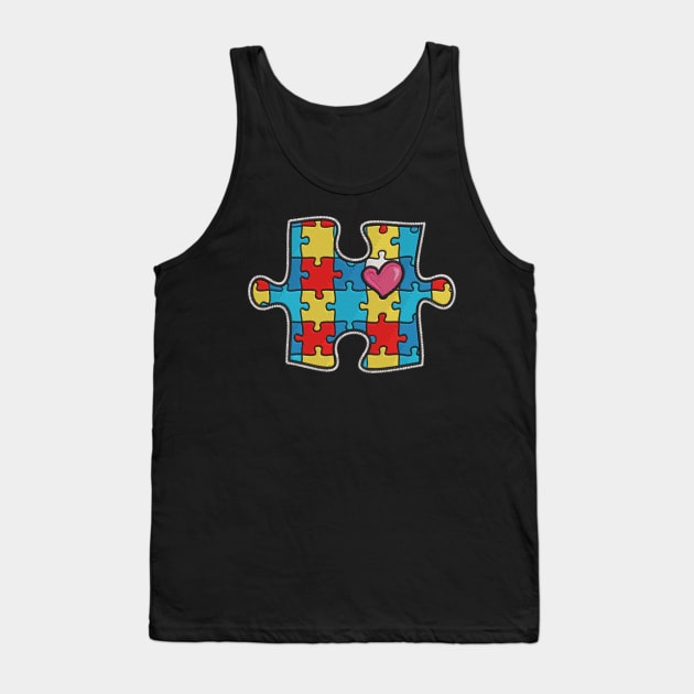 Puzzle Autism Awareness Embroidery Effect Tank Top by Velvet Love Design 